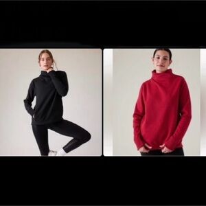 Athleta Cozy Karma Twist Neck Pullover Sweatshirt Bundle Clover Berry Red, Black